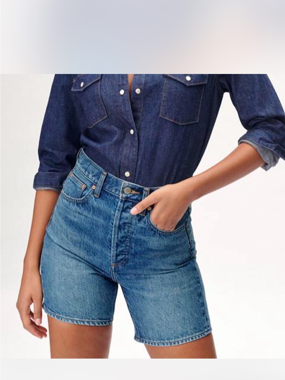Aritzia Denim Forum Mid-Length Blue Denim Shorts